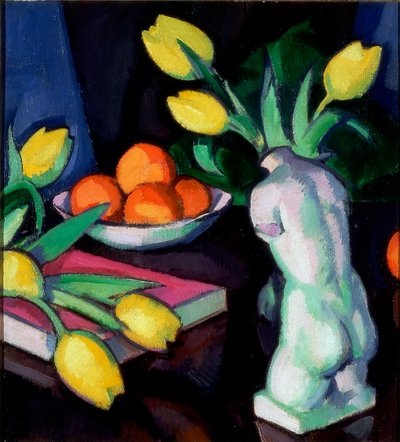Gele Tulpen en Beeldje door Samuel John Peploe